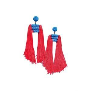 NEW HELLO EDIE women's lauren beaded tassel earrings in turquoise and cherry red